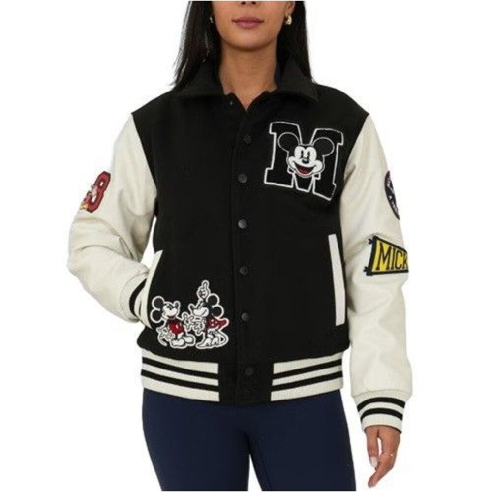Disney Mickey Mouse Varsity Letterman Jacket Black Unisex Mens XS Ladies S NEW